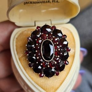 LARGE antique 14k bohemian garnet ring size 5 3/4. Sizeable by a jeweler. This i